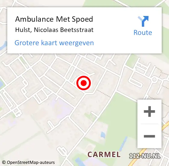 Locatie op kaart van de 112 melding: Ambulance Met Spoed Naar Hulst, Nicolaas Beetsstraat op 13 augustus 2017 10:05