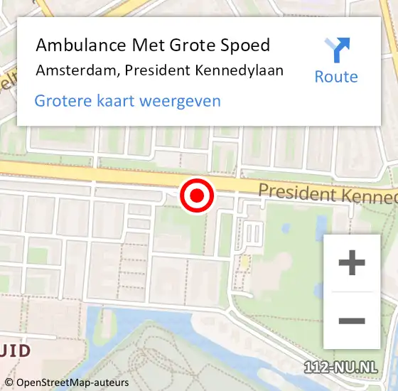 Locatie op kaart van de 112 melding: Ambulance Met Grote Spoed Naar Amsterdam, President Kennedylaan op 13 augustus 2017 11:06
