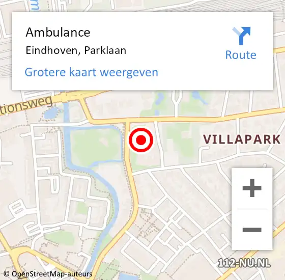 Locatie op kaart van de 112 melding: Ambulance Eindhoven, Parklaan op 13 augustus 2017 11:19