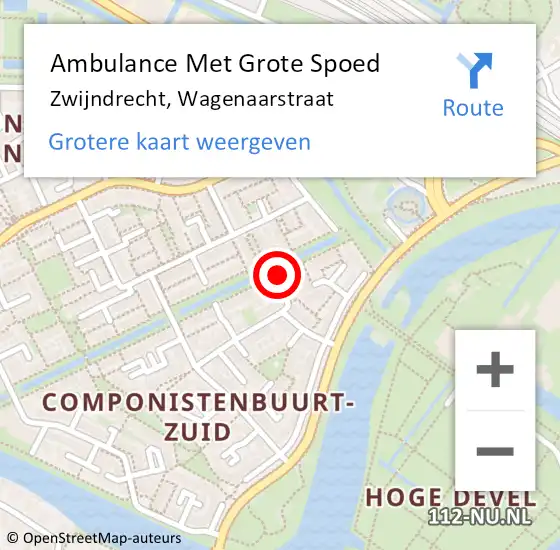 Locatie op kaart van de 112 melding: Ambulance Met Grote Spoed Naar Zwijndrecht, Wagenaarstraat op 13 augustus 2017 11:48