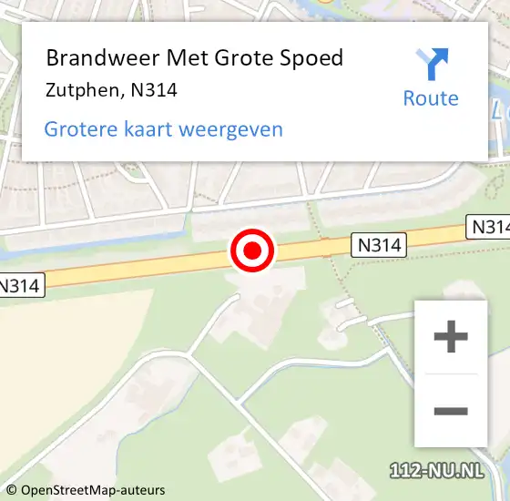 Locatie op kaart van de 112 melding: Brandweer Met Grote Spoed Naar Zutphen, N314 op 13 augustus 2017 11:52