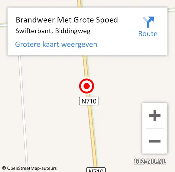 Locatie op kaart van de 112 melding: Brandweer Met Grote Spoed Naar Swifterbant, Biddingweg op 13 augustus 2017 11:57