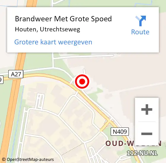Locatie op kaart van de 112 melding: Brandweer Met Grote Spoed Naar Houten, Utrechtseweg op 13 augustus 2017 13:16