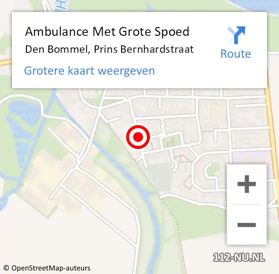Locatie op kaart van de 112 melding: Ambulance Met Grote Spoed Naar Den Bommel, Prins Bernhardstraat op 13 augustus 2017 13:47