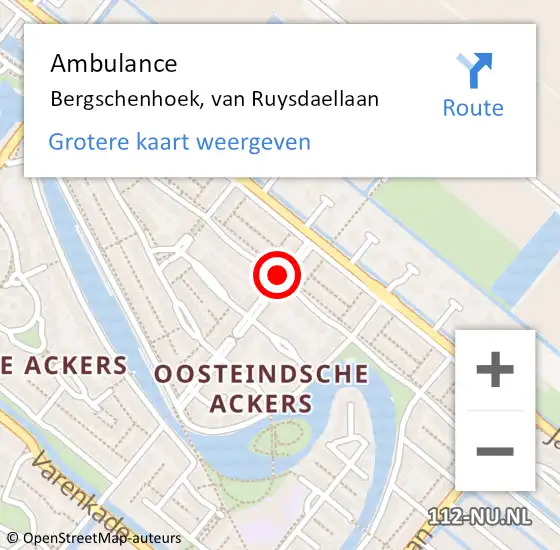 Locatie op kaart van de 112 melding: Ambulance Bergschenhoek, van Ruysdaellaan op 13 augustus 2017 15:42