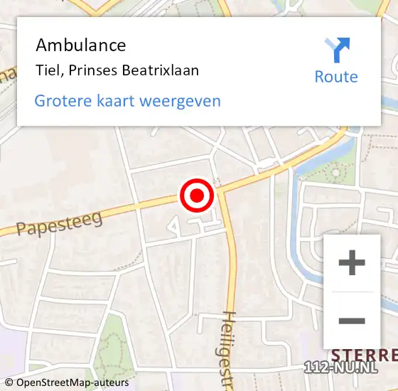 Locatie op kaart van de 112 melding: Ambulance Tiel, Prinses Beatrixlaan op 13 augustus 2017 16:24