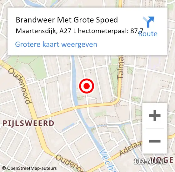Locatie op kaart van de 112 melding: Brandweer Met Grote Spoed Naar Maartensdijk, A27 L hectometerpaal: 87,7 op 13 augustus 2017 17:37