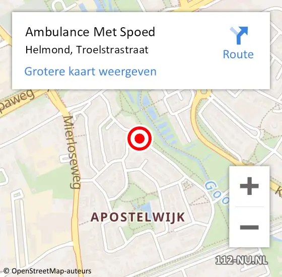 Locatie op kaart van de 112 melding: Ambulance Met Spoed Naar Helmond, Troelstrastraat op 17 augustus 2017 11:25