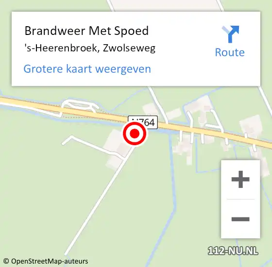 Locatie op kaart van de 112 melding: Brandweer Met Spoed Naar 's-Heerenbroek, Zwolseweg op 17 augustus 2017 12:12