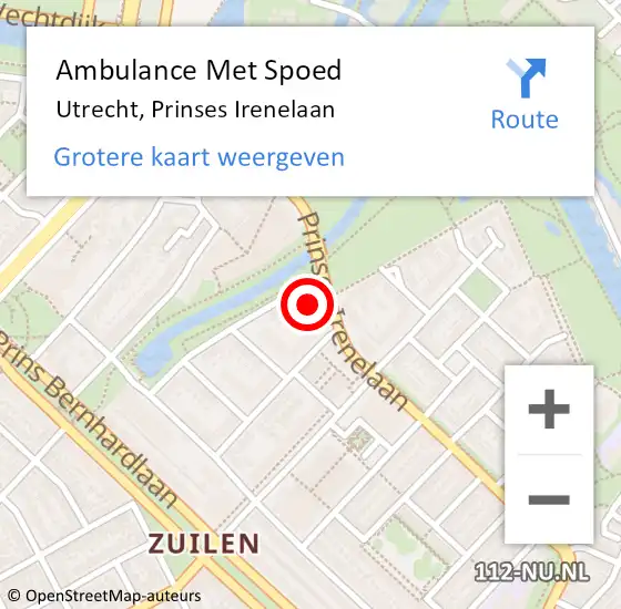Locatie op kaart van de 112 melding: Ambulance Met Spoed Naar Utrecht, Prinses Irenelaan op 17 augustus 2017 12:28