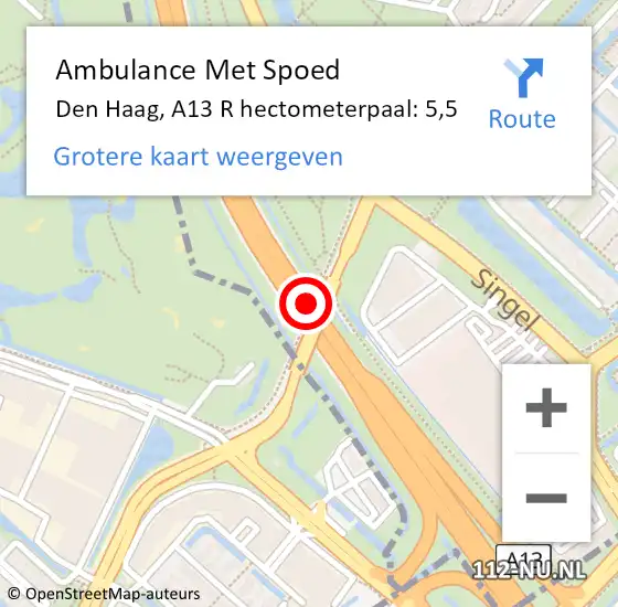 Locatie op kaart van de 112 melding: Ambulance Met Spoed Naar Den Haag, A13 R hectometerpaal: 5,3 op 17 augustus 2017 13:24