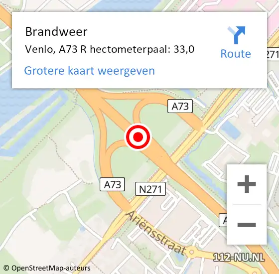 Locatie op kaart van de 112 melding: Brandweer Venlo, A73 L hectometerpaal: 45,3 op 17 augustus 2017 17:05