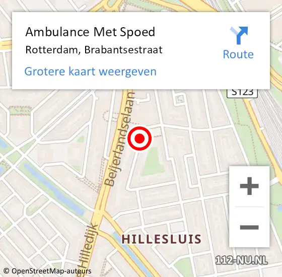 Locatie op kaart van de 112 melding: Ambulance Met Spoed Naar Rotterdam, Brabantsestraat op 17 augustus 2017 17:22