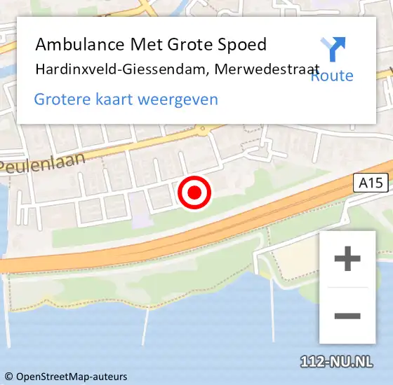 Locatie op kaart van de 112 melding: Ambulance Met Grote Spoed Naar Hardinxveld-Giessendam, Merwedestraat op 17 augustus 2017 20:51