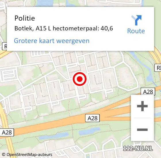 Locatie op kaart van de 112 melding: Politie Botlek, A15 L hectometerpaal: 40,6 op 17 augustus 2017 22:33
