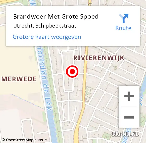 Locatie op kaart van de 112 melding: Brandweer Met Grote Spoed Naar Utrecht, Schipbeekstraat op 18 augustus 2017 04:01