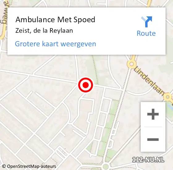 Locatie op kaart van de 112 melding: Ambulance Met Spoed Naar Zeist, de la Reylaan op 18 augustus 2017 04:06