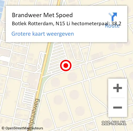 Locatie op kaart van de 112 melding: Brandweer Met Spoed Naar Botlek Rotterdam, N15 Li hectometerpaal: 38,2 op 18 augustus 2017 04:07