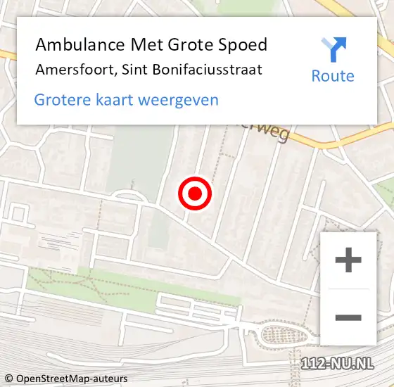 Locatie op kaart van de 112 melding: Ambulance Met Grote Spoed Naar Amersfoort, Sint Bonifaciusstraat op 18 augustus 2017 07:20