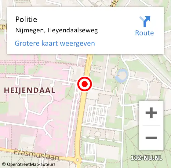 Locatie op kaart van de 112 melding: Politie Nijmegen, Heyendaalseweg op 18 augustus 2017 07:55