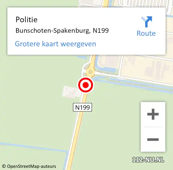 Locatie op kaart van de 112 melding: Politie Bunschoten-Spakenburg, N199 op 18 augustus 2017 07:55