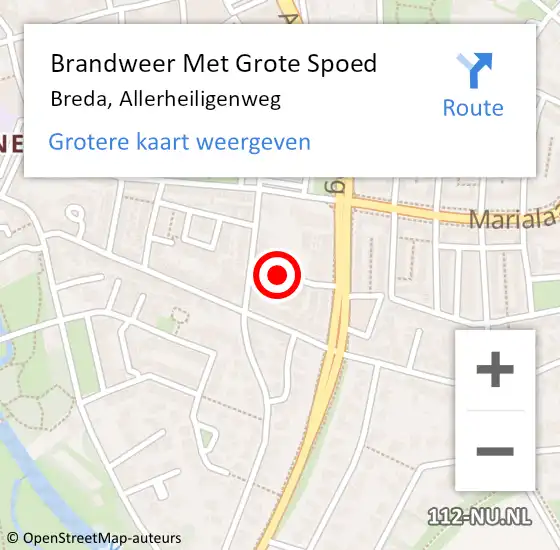 Locatie op kaart van de 112 melding: Brandweer Met Grote Spoed Naar Breda, Allerheiligenweg op 18 augustus 2017 08:01