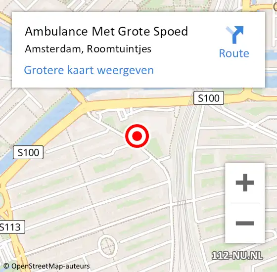Locatie op kaart van de 112 melding: Ambulance Met Grote Spoed Naar Amsterdam, Roomtuintjes op 18 augustus 2017 08:38