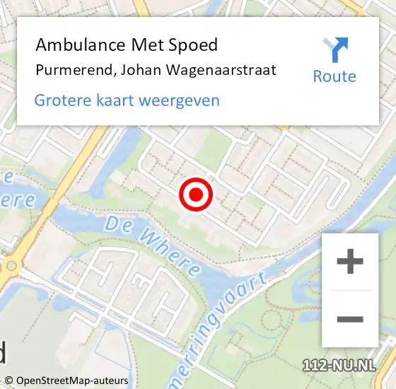 Locatie op kaart van de 112 melding: Ambulance Met Spoed Naar Purmerend, Johan Wagenaarstraat op 18 augustus 2017 08:39