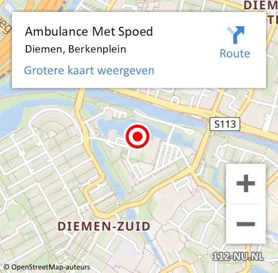 Locatie op kaart van de 112 melding: Ambulance Met Spoed Naar Diemen, Berkenplein op 18 augustus 2017 08:41