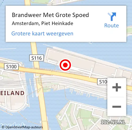 Locatie op kaart van de 112 melding: Brandweer Met Grote Spoed Naar Amsterdam, Piet Heinkade op 18 augustus 2017 09:09