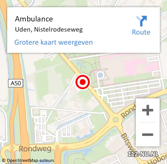 Locatie op kaart van de 112 melding: Ambulance Uden, Nistelrodeseweg op 18 augustus 2017 10:49