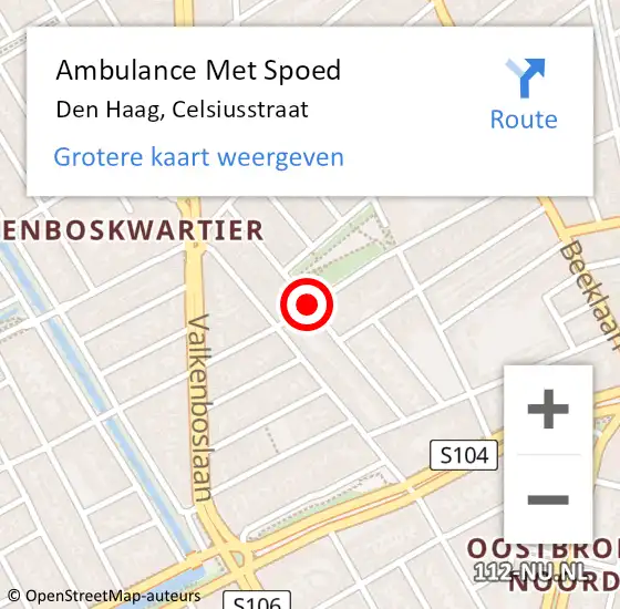Locatie op kaart van de 112 melding: Ambulance Met Spoed Naar Den Haag, Celsiusstraat op 18 augustus 2017 13:25