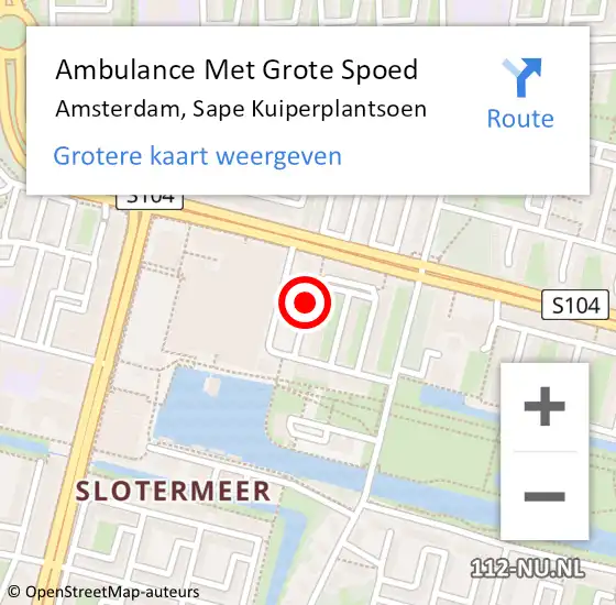 Locatie op kaart van de 112 melding: Ambulance Met Grote Spoed Naar Amsterdam, Sape Kuiperplantsoen op 18 augustus 2017 16:51