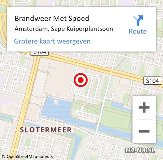 Locatie op kaart van de 112 melding: Brandweer Met Spoed Naar Amsterdam, Sape Kuiperplantsoen op 18 augustus 2017 17:30