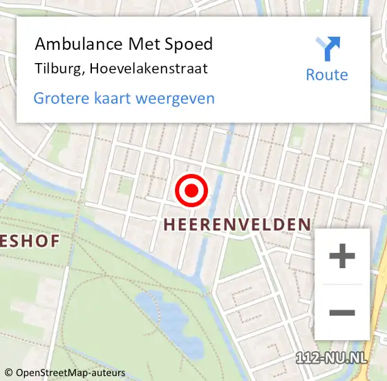 Locatie op kaart van de 112 melding: Ambulance Met Spoed Naar Tilburg, Hoevelakenstraat op 19 augustus 2017 00:00