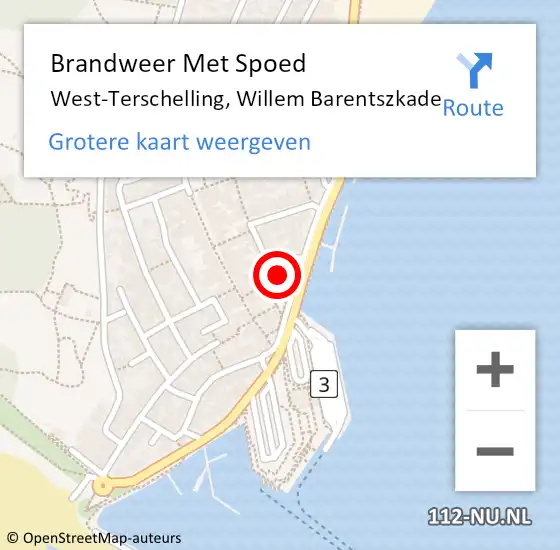 Locatie op kaart van de 112 melding: Brandweer Met Spoed Naar West-Terschelling, Willem Barentszkade op 19 augustus 2017 00:43