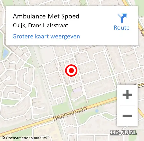 Locatie op kaart van de 112 melding: Ambulance Met Spoed Naar Cuijk, Frans Halsstraat op 20 september 2013 19:36