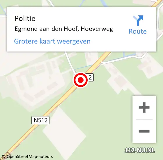 Locatie op kaart van de 112 melding: Politie Egmond aan den Hoef, Hoeverweg op 19 augustus 2017 12:04