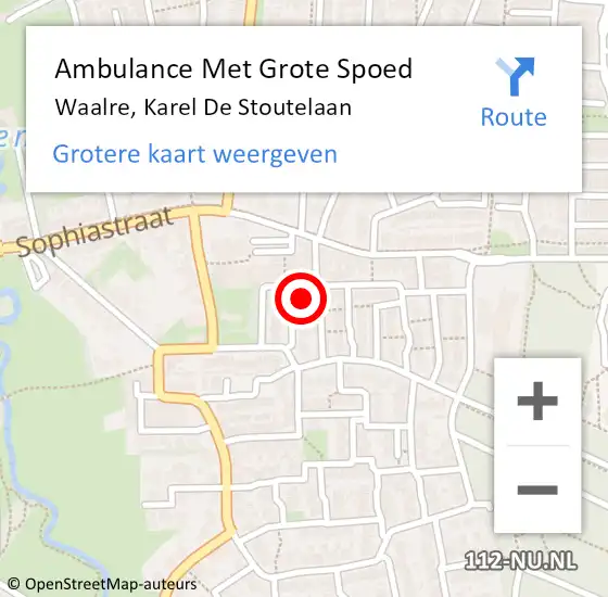 Locatie op kaart van de 112 melding: Ambulance Met Grote Spoed Naar Waalre, Karel De Stoutelaan op 19 augustus 2017 12:14