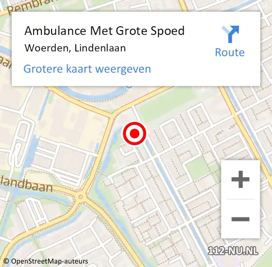 Locatie op kaart van de 112 melding: Ambulance Met Grote Spoed Naar Woerden, Lindenlaan op 19 augustus 2017 16:32