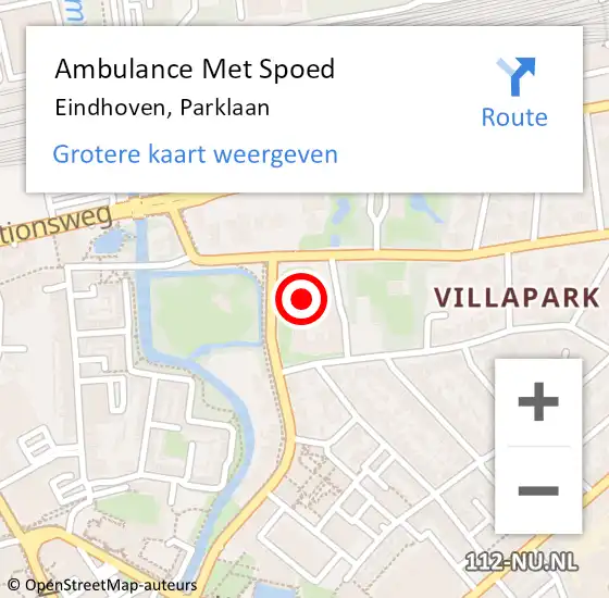 Locatie op kaart van de 112 melding: Ambulance Met Spoed Naar Eindhoven, Parklaan op 19 augustus 2017 18:54