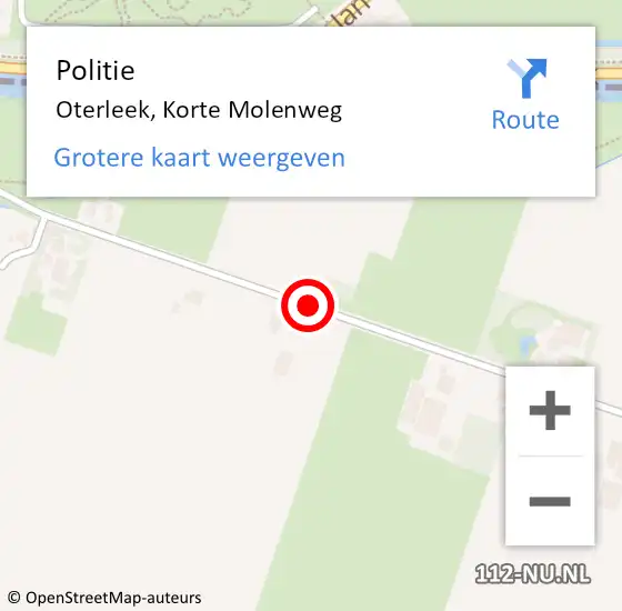 Locatie op kaart van de 112 melding: Politie Oterleek, Korte Molenweg op 19 augustus 2017 19:38