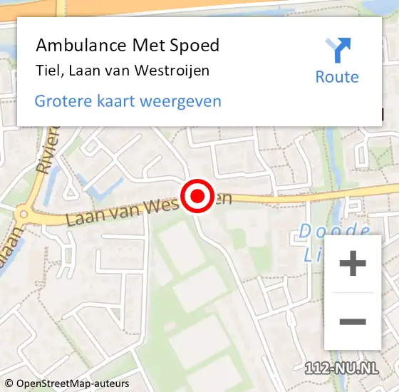 Locatie op kaart van de 112 melding: Ambulance Met Spoed Naar Tiel, Laan Van Westroijen op 19 augustus 2017 21:02