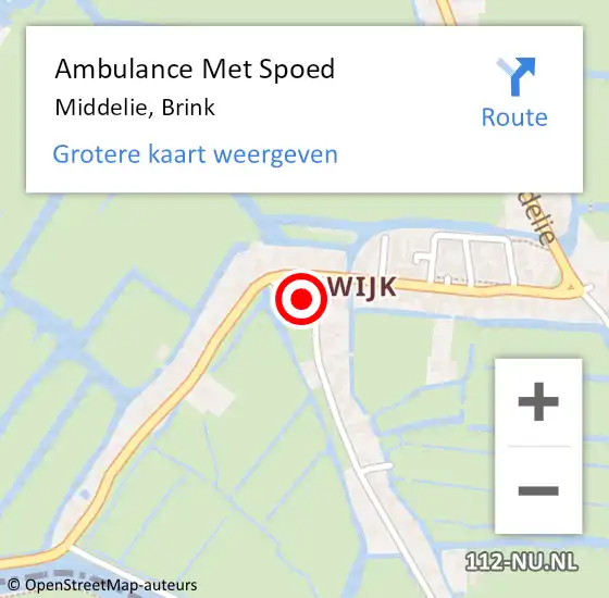 Locatie op kaart van de 112 melding: Ambulance Met Spoed Naar Middelie, Brink op 20 augustus 2017 20:54