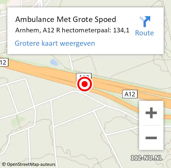 Locatie op kaart van de 112 melding: Ambulance Met Grote Spoed Naar Arnhem, A12 R hectometerpaal: 124,3 op 21 augustus 2017 00:23