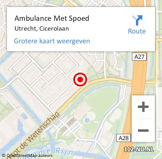 Locatie op kaart van de 112 melding: Ambulance Met Spoed Naar Utrecht, Cicerolaan op 21 augustus 2017 00:54