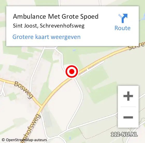 Locatie op kaart van de 112 melding: Ambulance Met Grote Spoed Naar Sint Joost, Schrevenhofsweg op 21 augustus 2017 02:27