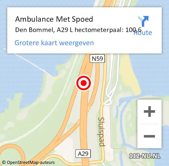 Locatie op kaart van de 112 melding: Ambulance Met Spoed Naar Den Bommel, A29 L hectometerpaal: 100,6 op 21 augustus 2017 09:09