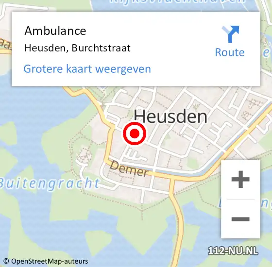 Locatie op kaart van de 112 melding: Ambulance Heusden, Burchtstraat op 21 augustus 2017 09:40