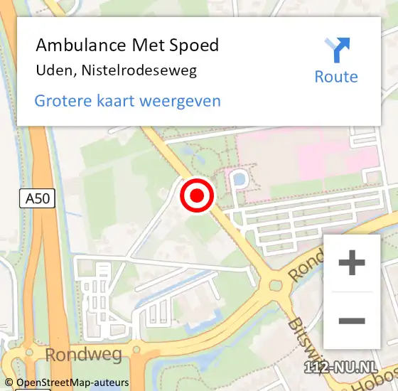 Locatie op kaart van de 112 melding: Ambulance Met Spoed Naar Uden, Nistelrodeseweg op 21 augustus 2017 13:53